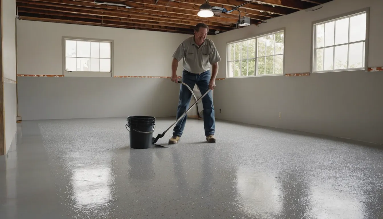 Provider applying epoxy coating to a garage floor in a Westland home